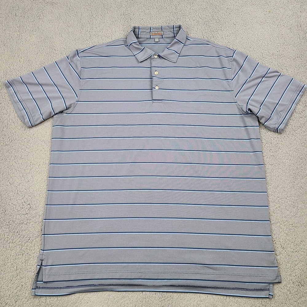 Peter Millar Summer Comfort Polo Shirt Mens XXL Gray Striped Golf Short Sleeve